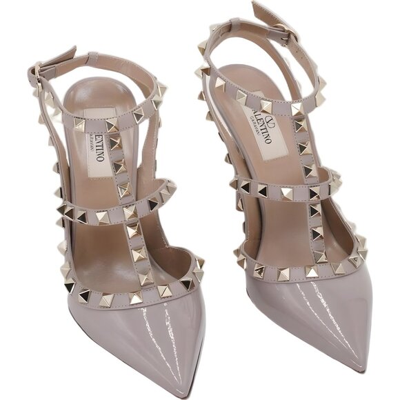 Valentino Garavani Rockstud Patent Ankle Strap Pumps Nude Poudre US 6M EU 36 - Picture 1 of 6